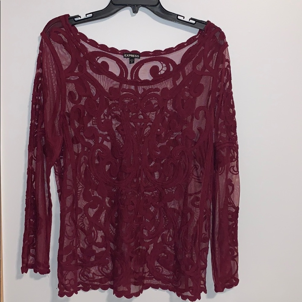 Mesh burgundy long sleeve top